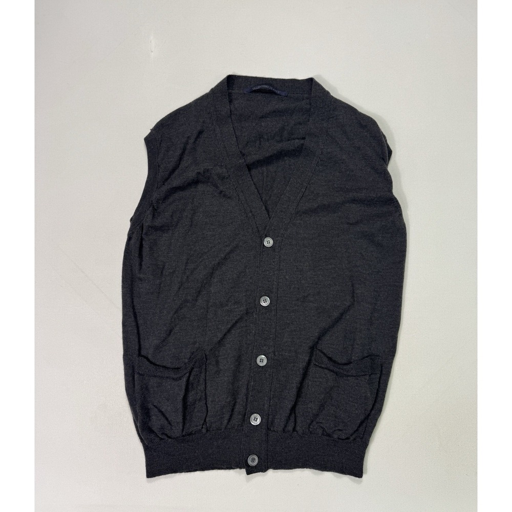 Valentino Jeans Men L 50 Extra Fine Merino Wool Cardigan Sweater Vest Gray Italy